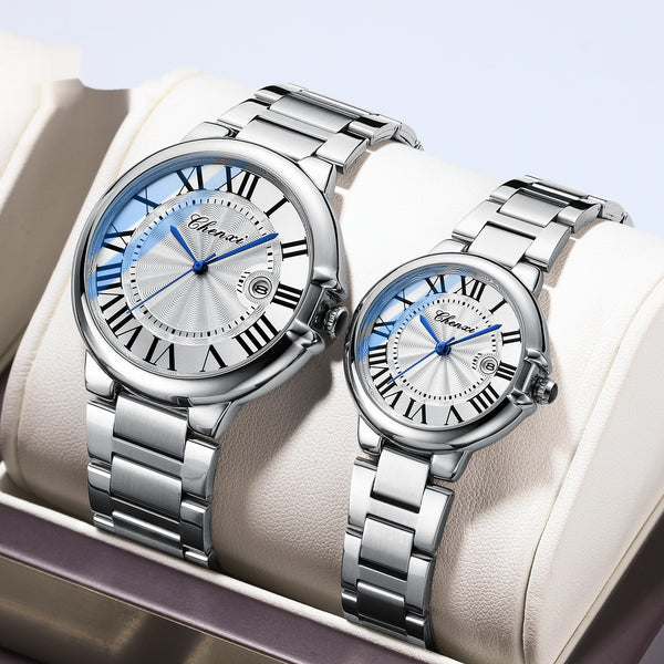 Krono ROMA™ His & Hers – Waterproof Steel Couple Watches | Calendar + Luminous Dial