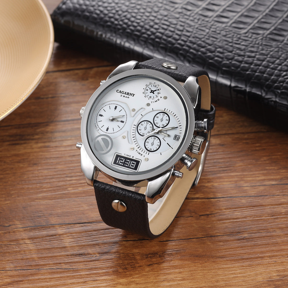 Krono DUALFORCE™ – Dual Time Zone Men’s Watch | Elegant PU Leather Strap